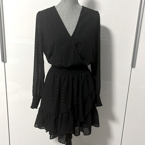 MICHAEL KORS V Neck Frill Long Sleeve Lined Dress, Size M - Picture 1 of 14